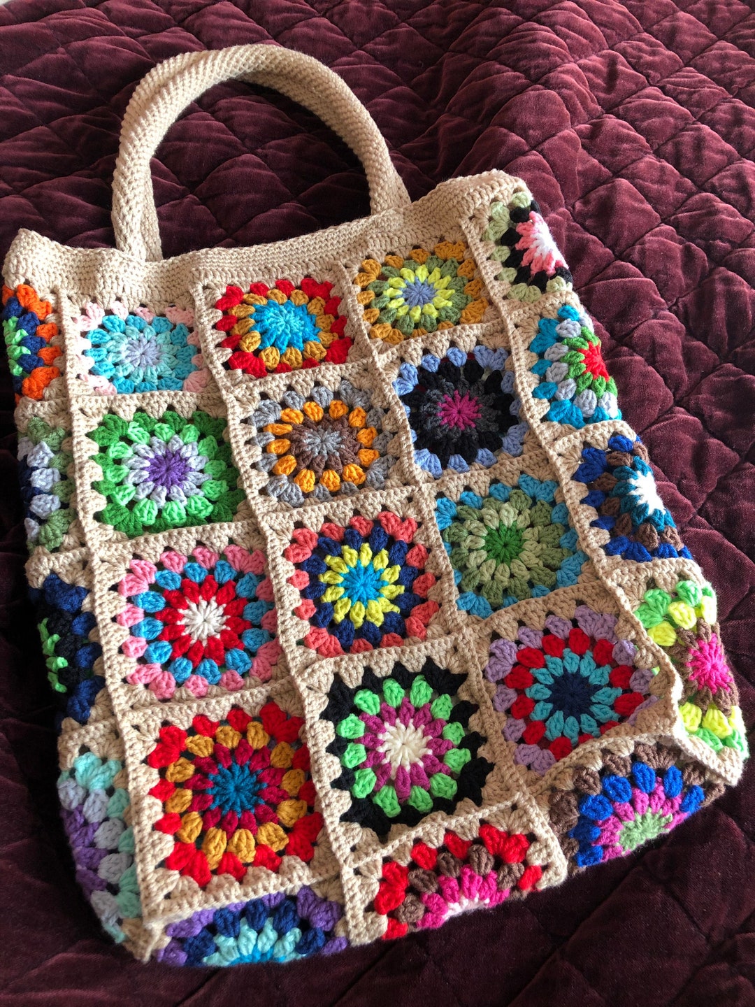 Luxury Crochet Tote Bag Patchwork Granny Square Crochet Bag - Etsy