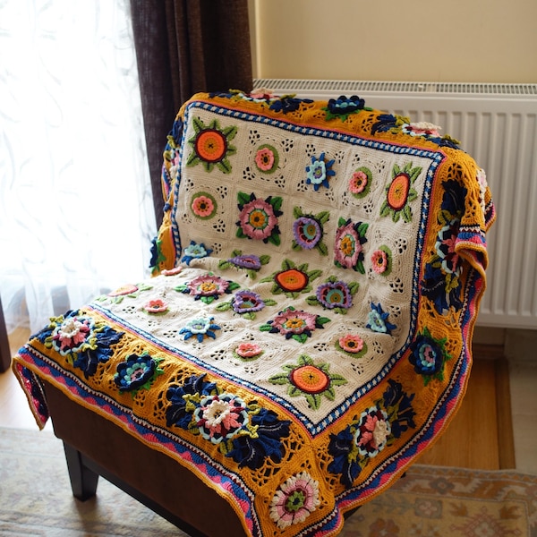 Crochet Blankets for sale, Boho Throw Blanket, Fruit Garden CAL, Housewarming Gifts, Ready to Ship, Crochet Home Decor, Last minute gifts