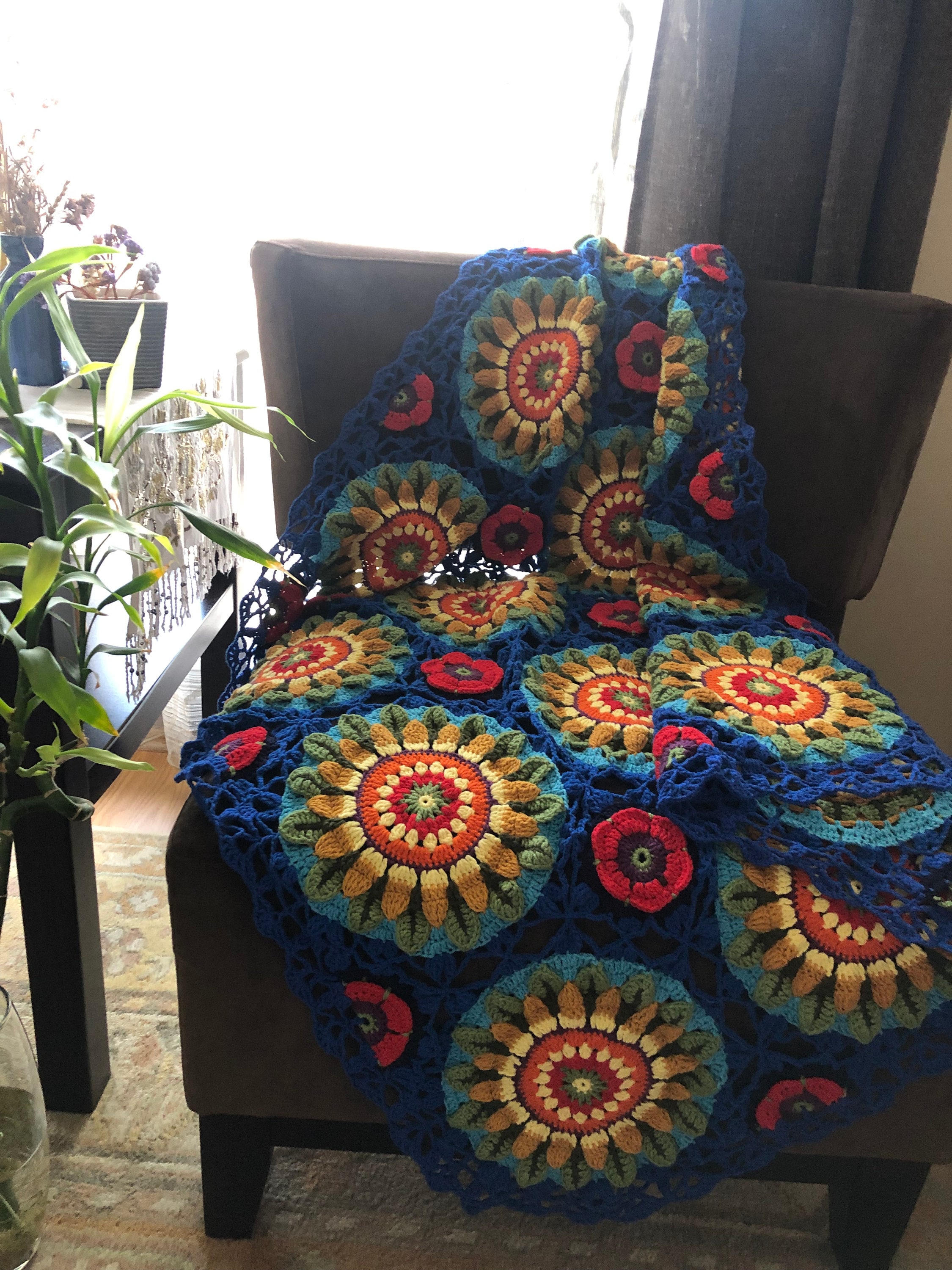 Sunflower Crochet Blanket, the Fields of Gold Throw Blanket, Luxury