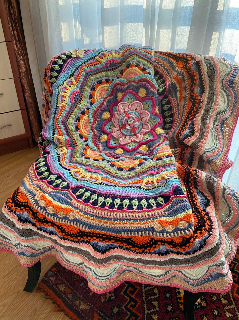 Crochet Round Afghan Blanket, Mandala Madness Blanket, Ready to Ship image 2