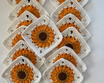 PATTERN - Sunflower granny square motif- with VIDEO Tutorials - instant download