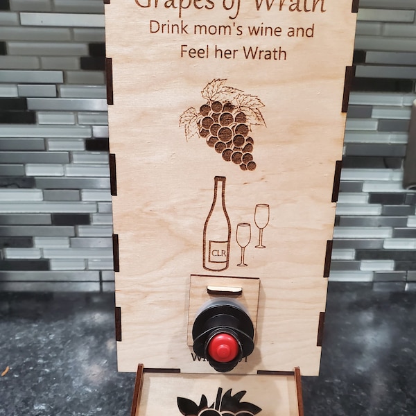 Caja de vino cortada con láser de 3 litros y 5 litros con soporte / Glowforge/ Caja pdf/ Láser pdf