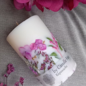 Botanical Candle LILA violet/Flower candle with dried flowers made of rapeseed wax/Gift candle/Botanical candle/Candles/Gift