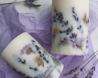 Lavendel Kerze mit Lavendel Duft Lavendelkerze mit Blumen Duftkerze Rapswachs  Geschenkkerze  Kerzen Geschenk
