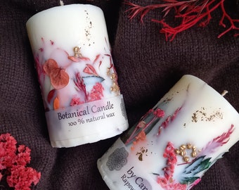 Botanical Candle mit Blumen/Duftkerze  / rot/Botanische Kerze  Stumpenkerze /  Geschenkkerze/ Geschenk