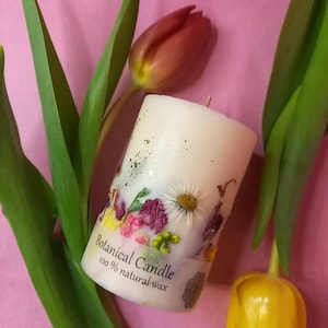 Botanical Candle Botanische Kerze ohne Duft/Geburtstagskerze Blumenkerze mit Trockenblumen Ritualkerze/ Kerzen