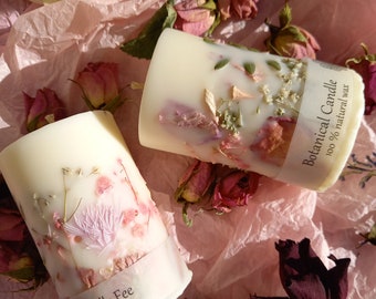 Blumenkerze in zart rosa/ Botanische Kerze ohne Duft/  Geschenkkerze Geburtstagskerze/Blumenkerze/ Frauengeschenk/Joga/Meditation