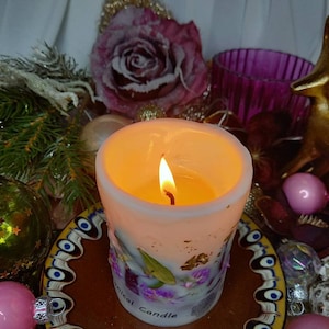 Botanical Candle Botanische Kerze ohne Duft/Geburtstagskerze Blumenkerze mit Trockenblumen Ritualkerze Bild 8