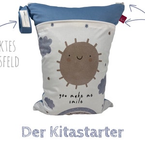 Wetbag Sonne mit Namensfeld ca. 30 x 40 cm für feuchte Kleidung, Stoffwindeln, Schmutzwäsche, als Kitabeutel waschbar & geruchsdicht Bild 2