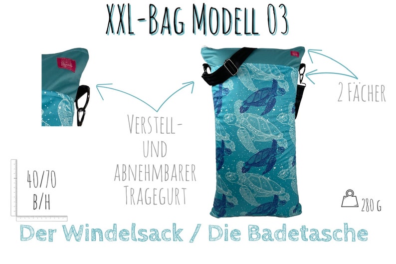 Wetbag 4er Set Schildkröten Badetasche, Nasstasche für Wechselsachen, Hygienebeutel & Nuckeltasche waschbar. geruchsdicht. Bild 9