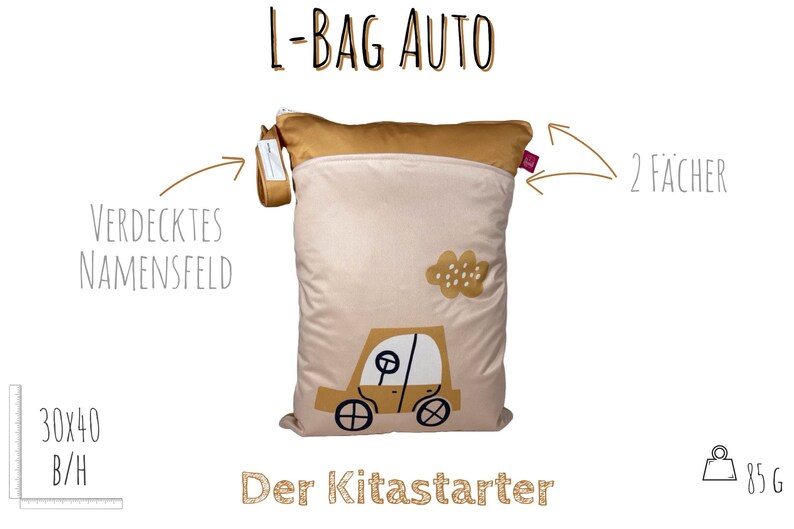 Personalisierbares Wetbag 2er Set 30 x 40 cm Autos zum Kitastart, für Wechselkleidung, Stoffwindeln, Wickelsachen geruchsdicht Bild 3