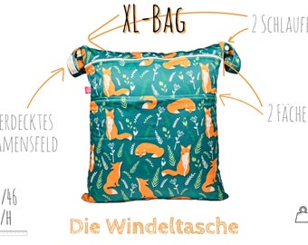 Wetbag XL (ca. 40 x 46 cm) in verschiedenen Designs: 2 Fächer, 2 Schlaufen, Namensfeld I Badetasche I Windelsack