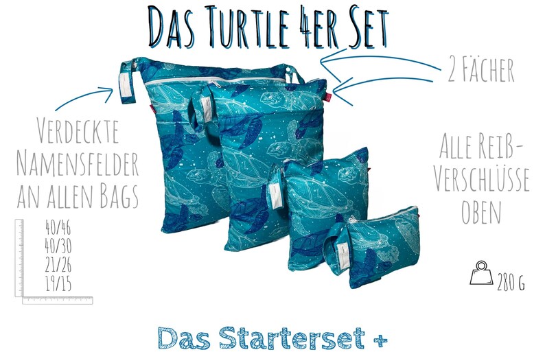 Große XXL Wetbag Schildkröten: Wäschesack, Stoffwindelbeutel, Schwimmtasche waschbar. platzsparend. nachhaltig. Bild 4