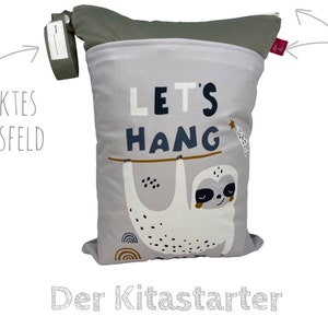 Wetbag Faultier mit Namensfeld ca. 30 x 40 cm für feuchte Kleidung, Stoffwindeln, Wechselwäsche waschbar & geruchsdicht Bild 2