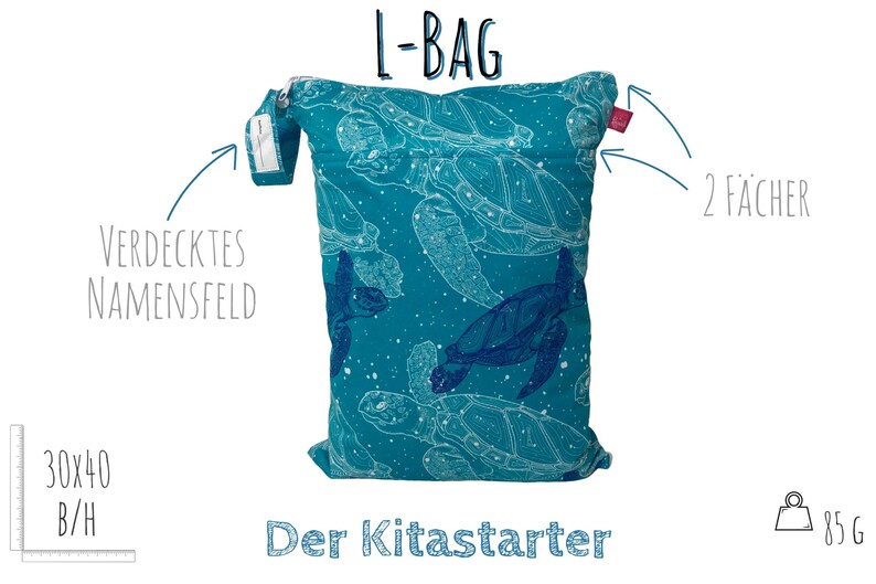 Wetbag 4er Set Schildkröten Badetasche, Nasstasche für Wechselsachen, Hygienebeutel & Nuckeltasche waschbar. geruchsdicht. Bild 8