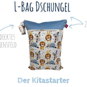 Personalisierbare Wetbag Dschungel Blau ca. 30 x 40cm mit 2 Fächern für Badesachen, Stoffwindeln, Wechselkleidung nachhaltig Bild 2