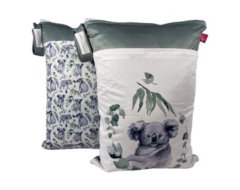 Personalisierbares Wetbag 2er Set (30 x 40 cm) "Koala" - zum Kitastart, für Wechselkleidung, Stoffwindeln, Wickelsachen - geruchsdicht