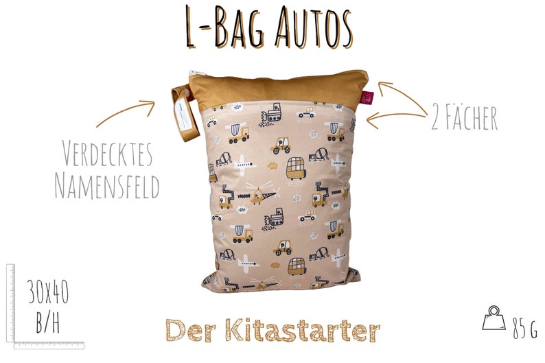 Personalisierbares Wetbag 2er Set 30 x 40 cm Autos zum Kitastart, für Wechselkleidung, Stoffwindeln, Wickelsachen geruchsdicht Bild 8