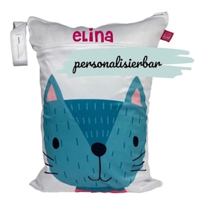 Wetbag "Katze" mit Namen: Für Wechselkleidung und als Windelbeutel, Nassbeutel mit Trockenfach - umweltbewusst, funktional, ästhetisch.