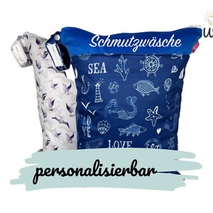Personalisierbares Wetbag 2er Set mit Namensfeld (ca. 30 x 40 cm) "Meeresliebe" für Badesachen, Sonnencreme, Schmutzwäsche uvm.
