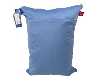 Wetbag einfarbig "Kornblumenblau" mit Namensfeld (L: ca. 30 x 40 cm) für feuchte Kleidung, Wechselwäsche, als Kitabeutel