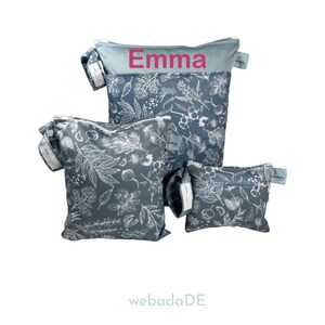 WETBAG set van 3 met de naam "Herbs & Branches" voor het verschonen van kleding, luiers, omkleden, washandjes cadeau voor baby's, kinderen, ouders