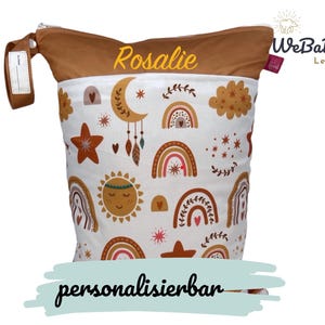 Große personalisierbare Wetbag mit zwei Fächern "Boho" (30 x 40 cm) zum Kitastart, für feuchte Kleidung, Wechselwäsche, als Schwimmbeutel