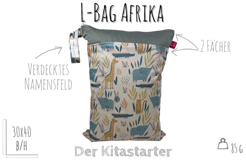 Personalisierbares Wetbag 2er Set 30 x 40 cm Afrika Grau zum Kitastart, für Wechselkleidung, Stoffwindeln, Wickelsachen geruchsdicht Bild 3