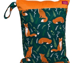 Wetbag "Fuchs" mit Namensfeld (ca. 30 x 40 cm) für feuchte Kleidung, Wechselwäsche, als Kitabeutel