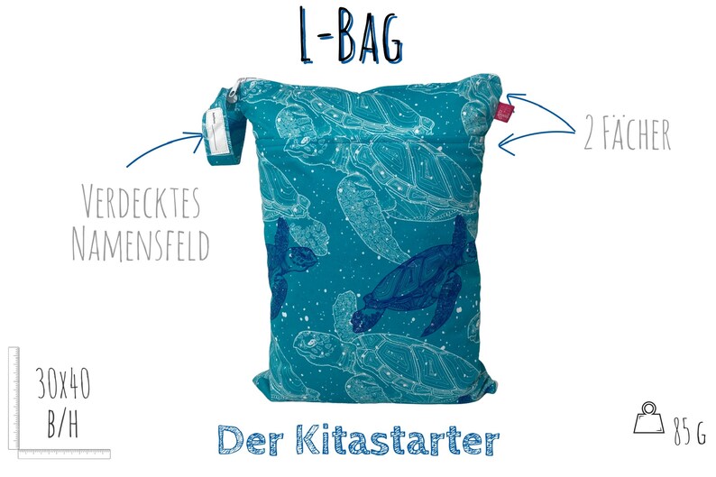 Personalisierbare Wetbag Schildkröten ca. 30 x 40 cm für feuchte Kleidung, Wechselwäsche, als Kitabeutel, für Badesachen, Stoffwindeln Bild 4