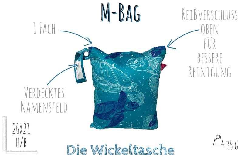 Wetbag 4er Set Schildkröten Badetasche, Nasstasche für Wechselsachen, Hygienebeutel & Nuckeltasche waschbar. geruchsdicht. Bild 7