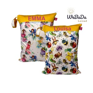 Personalisierbares Wetbag 2er-Set Elfen / Insekten Geschenk zu Geburt & Kitastart - waschbar. geruchsdicht. nachhaltig.