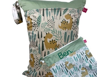 Muster Wetbag "Pangea": Wäschebeutel mit 2 Fächern für Badesachen, Stoffwindeln, Wechselkleidung für Kita und Alltag - Einzelstück "Ben"