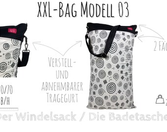 XXL Wetbag schwarz-weiß "Kringel": Wäschesack, Stoffwindelbeutel, Schwimmtasche I abnehmbarer, längenverstellbarer Schultergurt