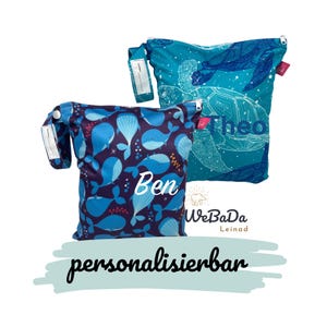 Personalisierbares Wetbag Set "Schildkröte und Wal" (ca. 26 x 21 cm): Nasstasche I Kulturbeutel I Schwimmtasche I waschbar I nachhaltig