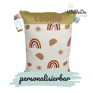 PERSONALISIERBARE WETBAG "Sonne & Regenbogen", 2 Fächer, Geschenk zum Kitastart, für feuchte Kleidung, Wechselwäsche, als Schwimmbeutel