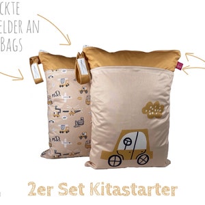 Personalisierbares Wetbag 2er Set 30 x 40 cm Autos zum Kitastart, für Wechselkleidung, Stoffwindeln, Wickelsachen geruchsdicht Bild 2