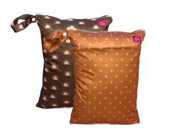 Wetbag 2er Set (ca. 30 x 40 cm) mit Namensfeld: Sonne braun/bronze