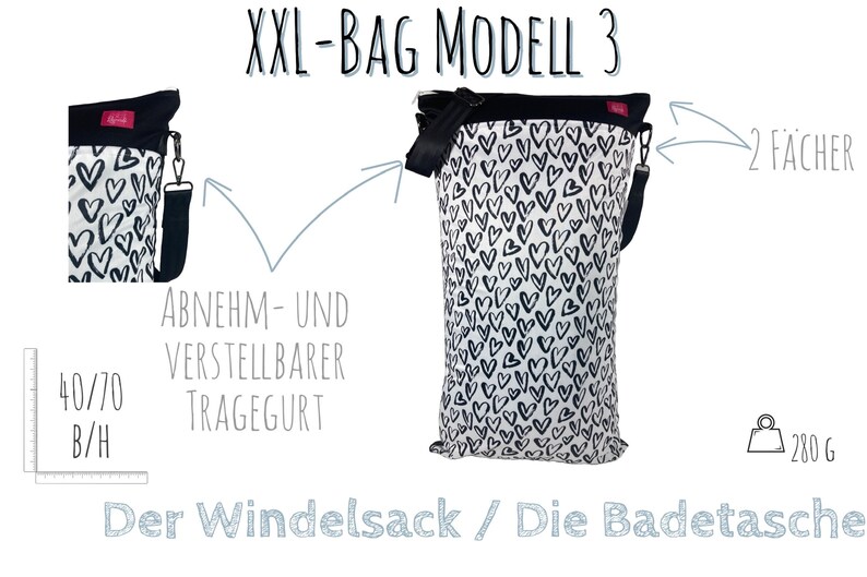 Wetbag XXL Herz für Stoffwindeln, Schmutzwäsche, als Badetasche, Wäschebeutel, Windelsack Bild 2