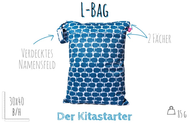 Personalisierbares Wetbag 2er Set ca. 30 x 40 cm Fische Nasstasche für Stoffwindeln, Wechselwäsche, Nass-Trockenach waschbar Bild 3