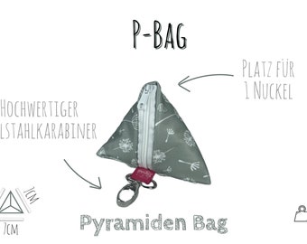 Nuckeltasche in verschiedenen Designs, Pyramidentasche, Leckerlibeutel, Tampontasche, Kleingeldbeutel mit Karabiner - waschbar