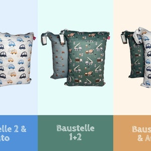 Personalisierbares Wetbag 2er Set 30 x 40 cm Baustelle zum Kitastart, für Wechselkleidung, Stoffwindeln, Wickelsachen Bild 4