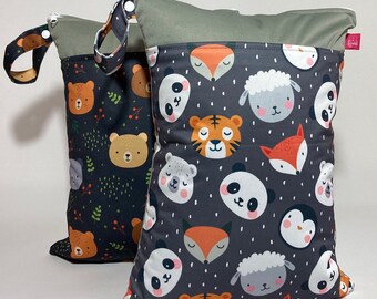 Wetbag 2er Set mit Namensfeld (ca. 30 x 40 cm): Bären, Fuchs, Tiger