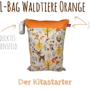 Personalisierbare Wetbag Waldtiere orange ca. 30 x 40 cm für feuchte Kleidung, Wechselwäsche, als Kitabeutel, für Badesachen, Stoffwindeln Bild 2