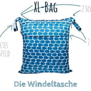 Wetbag XL ca. 40 x 46 cm in verschiedenen Designs: 2 Fächer, 2 Schlaufen, Namensfeld I Badetasche I Windelsack Fisch