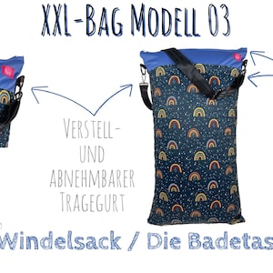 Große XXL Wetbag mit Regenbögen dunkelblau: Wäschesack, Stoffwindelbeutel, Schwimmtasche uvm. Bild 2