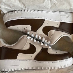 Dark Brown and Beige Custom AF1, Handmade, Personalized Air Force Ones, White Air Forces, Men’s and Women’s Sizing, No Peel