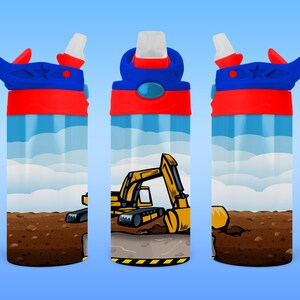 Customizable Excavator 12oz Kids Sippy Tumbler PNG Design