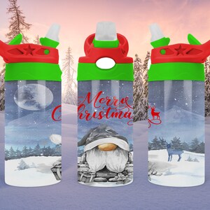 Merry Christmas Gnome 12oz Kids Sippy Tumbler PNG Design