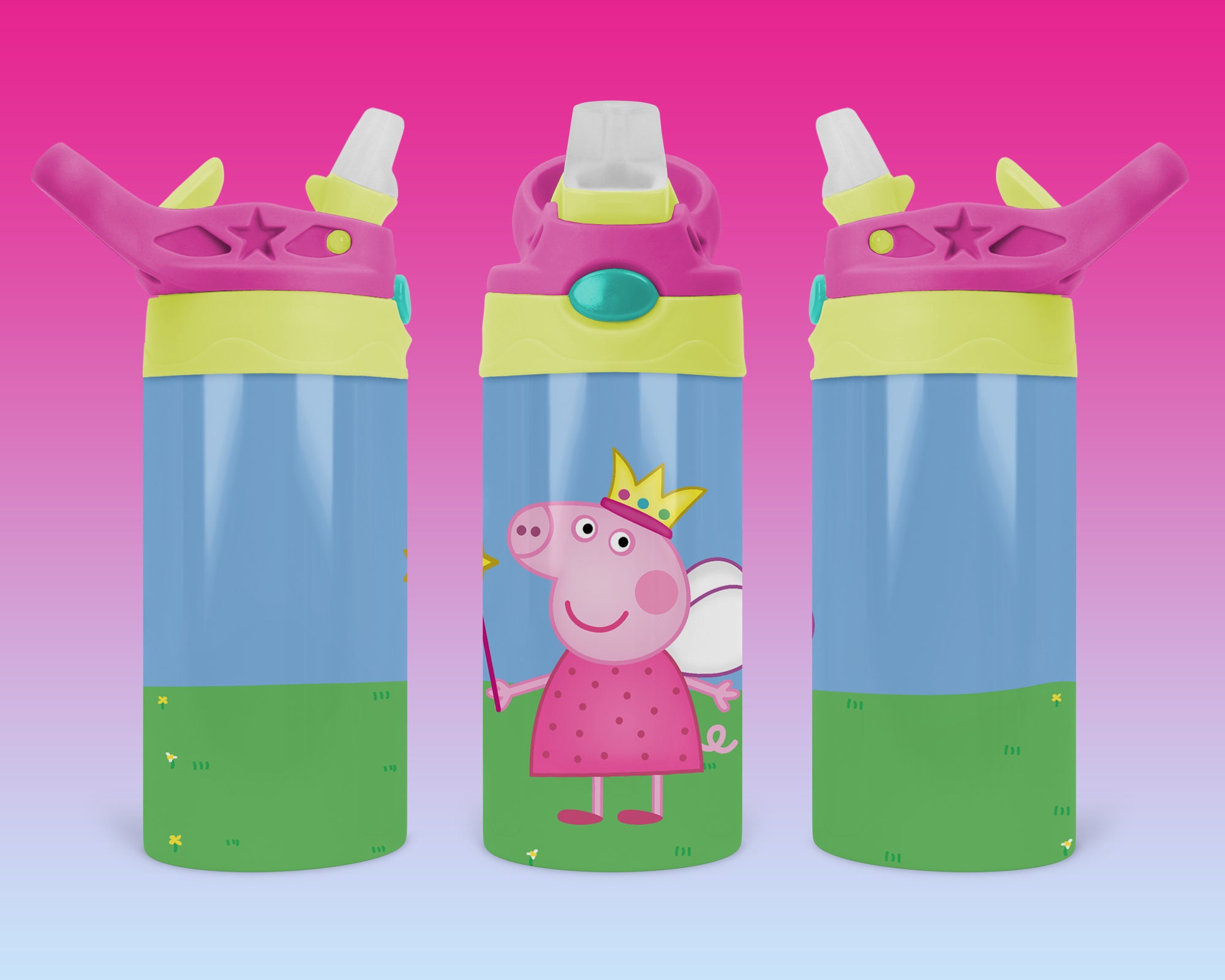 TOYBARN : Peppa Pig Themed Drink Tumbler with Lid and Straw - 16 oz